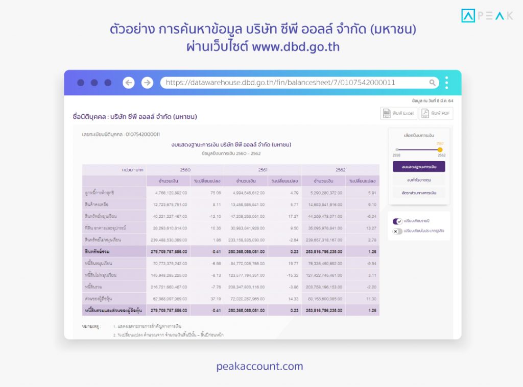 ตัวอย่าง การค้นหาข้อมูลบริษัท