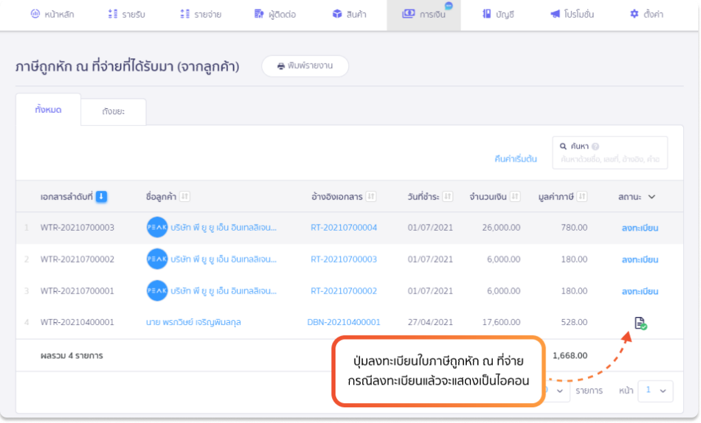 ตัวอย่างหน้าการเงินของ e-Wallet
