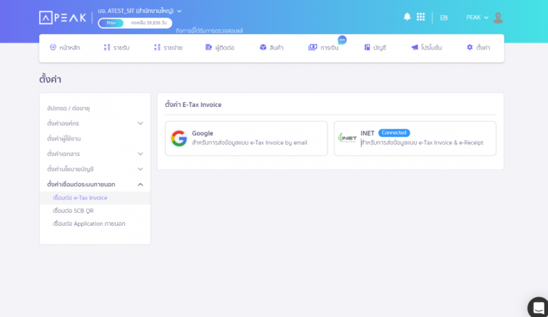 หน้าเชื่อมต่อ e-Tax Invoice