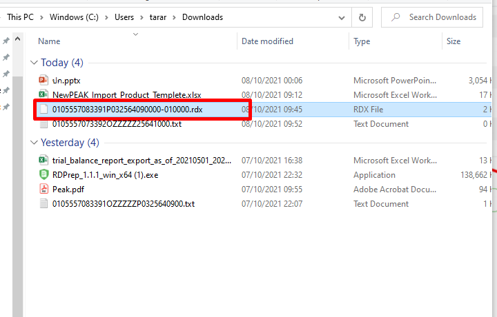 ตัวอย่าง Text File ที่ได้จากโปรแกรม PEAK สกุล .rdx