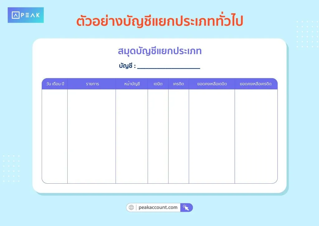 ตัวอย่างบัญชีแยกประเภททั่วไป