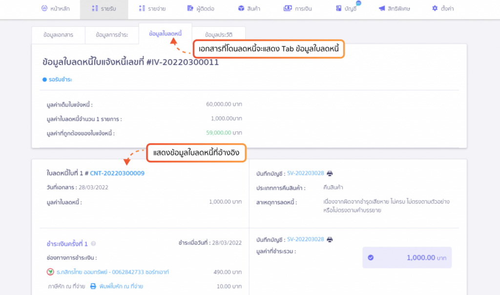 เอกสารที่ถูกอ้างอิงไปลดหนี้