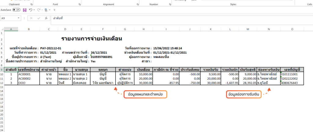 ตัวอย่างออกเอกสารบน PEAK Payroll