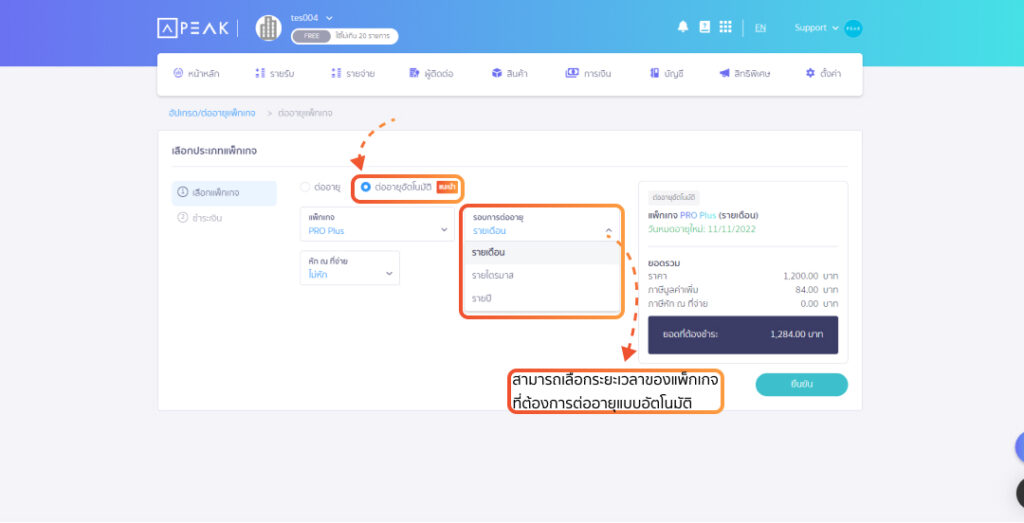 หน้าการชำระเงินบนโปรแกรม