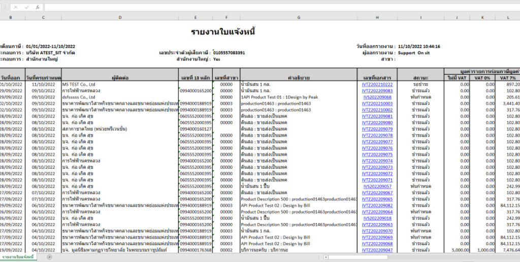 หน้าแสดงรายงานที่ดาวน์โหลดจากโปรแกรม