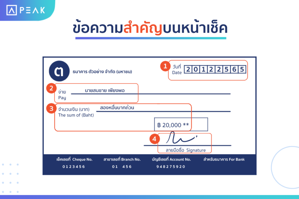 ข้อความสำคัญบนหน้าเช็ค