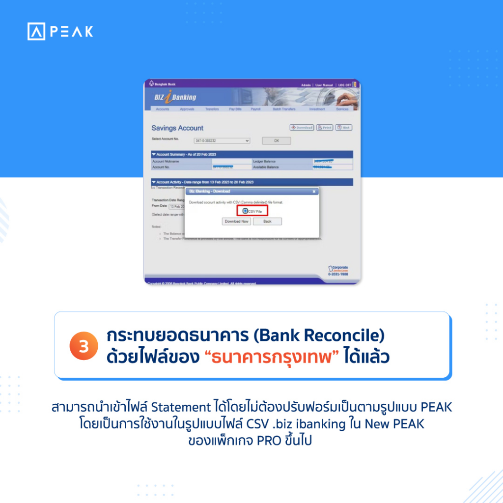 กระทบยอดธนาคาร ด้วยไฟล์ของ ธนาคารกรุงเทพ