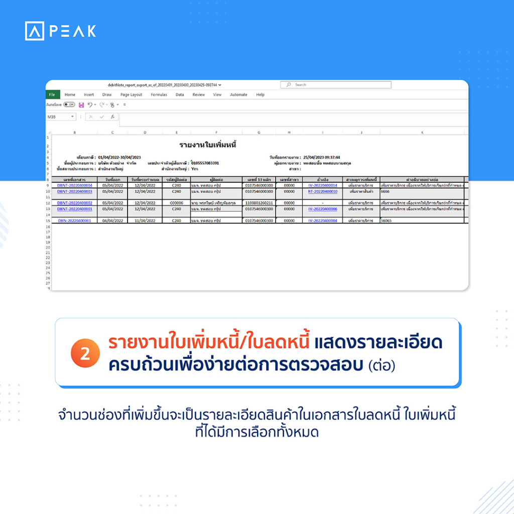 รายงานใบเพิ่มหนี้ ใบลดหนี้