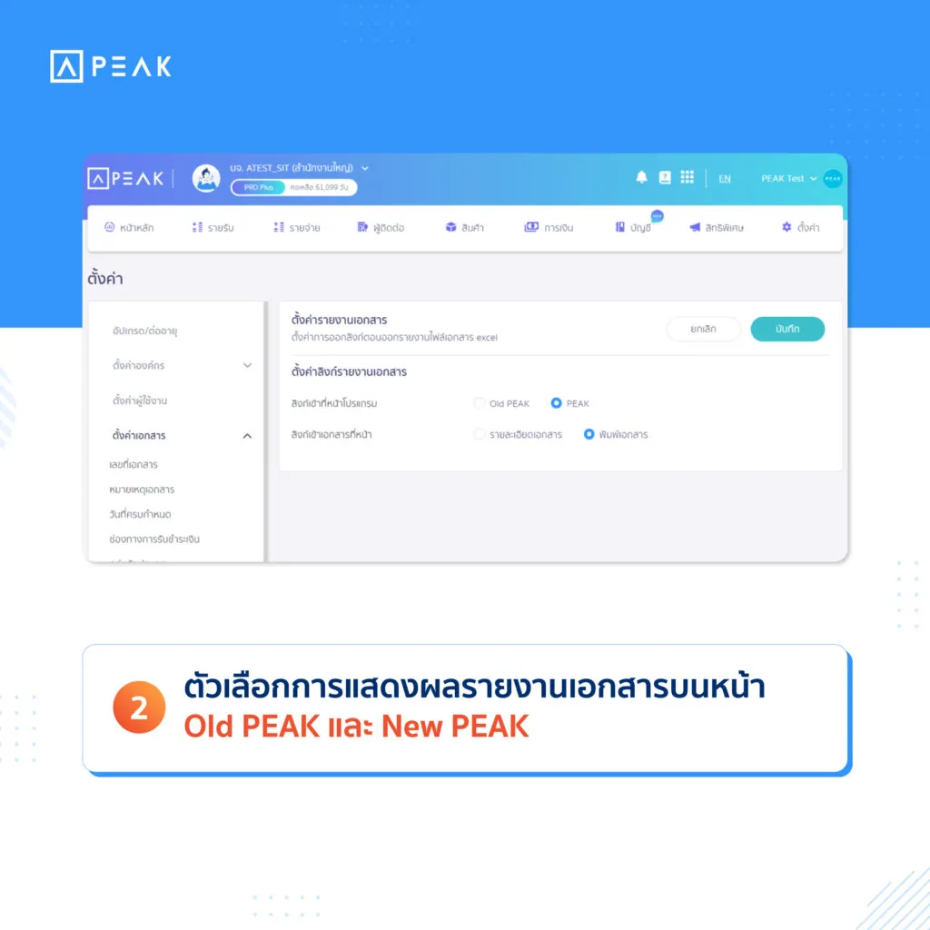 ตัวเลือกการแสดงผล หน้า Old PEAK และ New PEAK