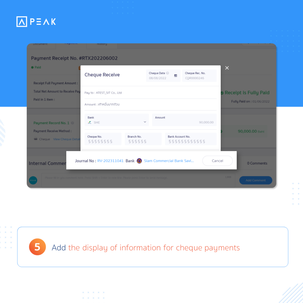 Add the display of information for cheque payments