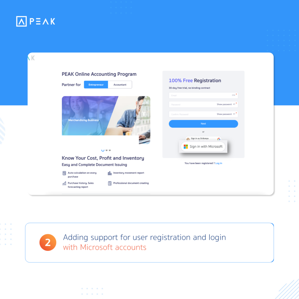 Adding support for user registration and login with Microsoft accounts