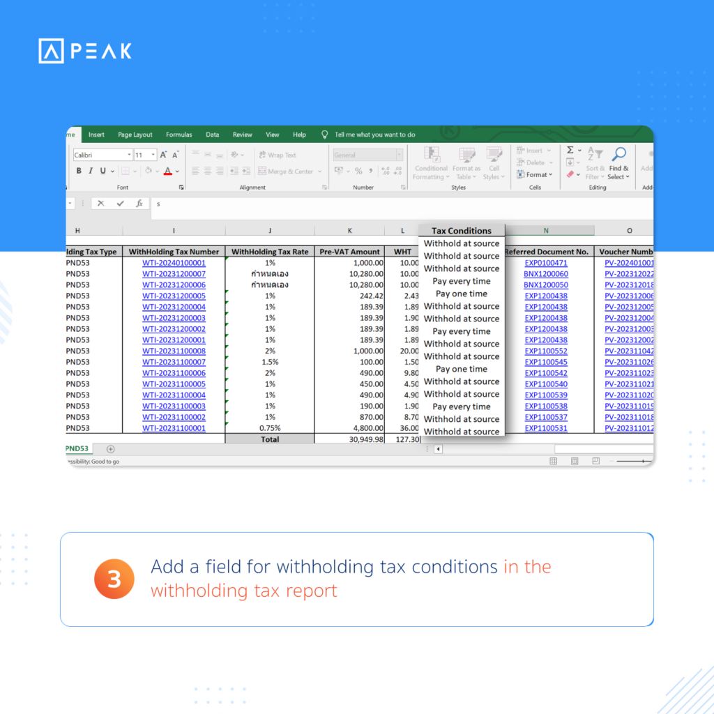 Add a field for withholding tax conditions in the withholding tax report