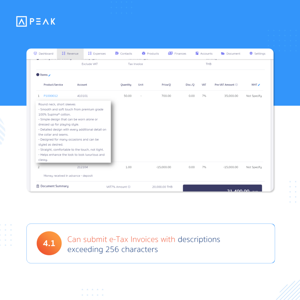 Can submit e-Tax Invoices with descriptions exceeding 256 characters