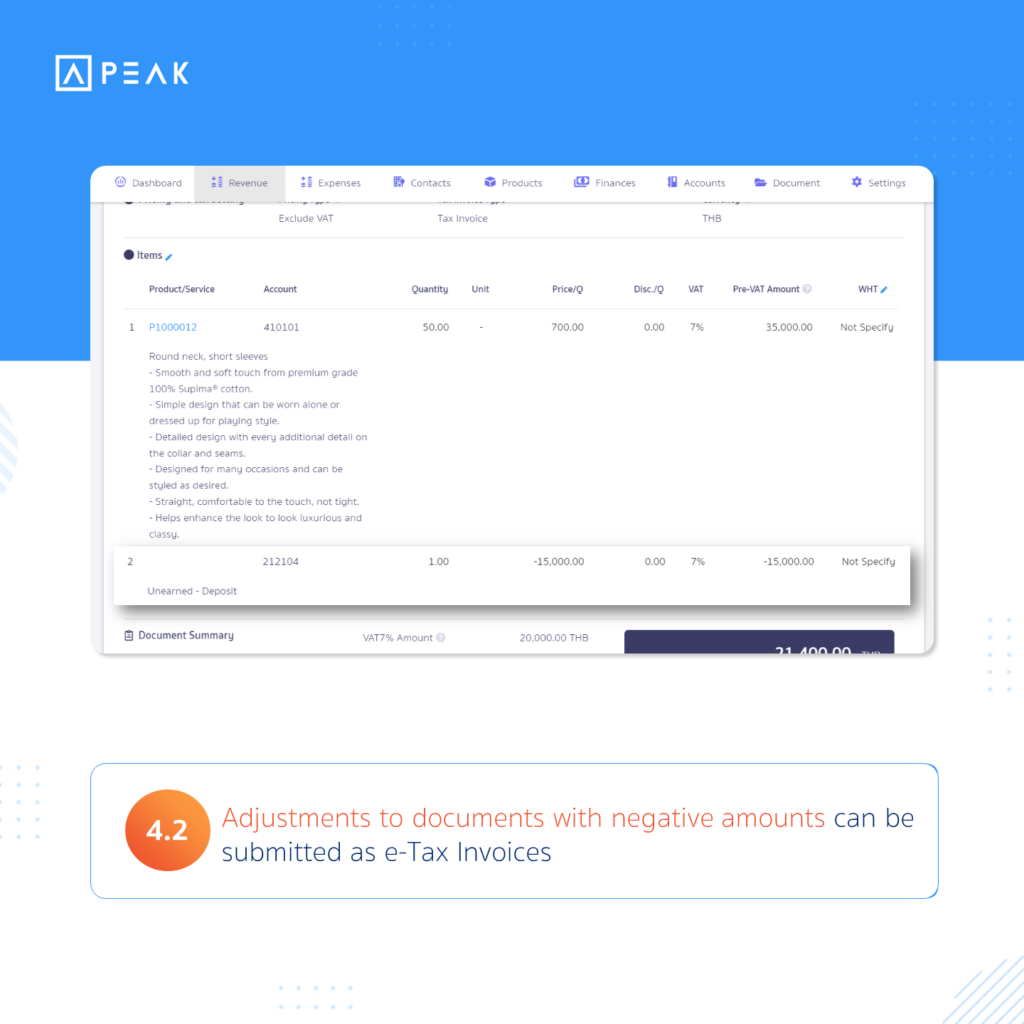 Adjustments to documents with negative amounts can be submitted as e-tax Invoices