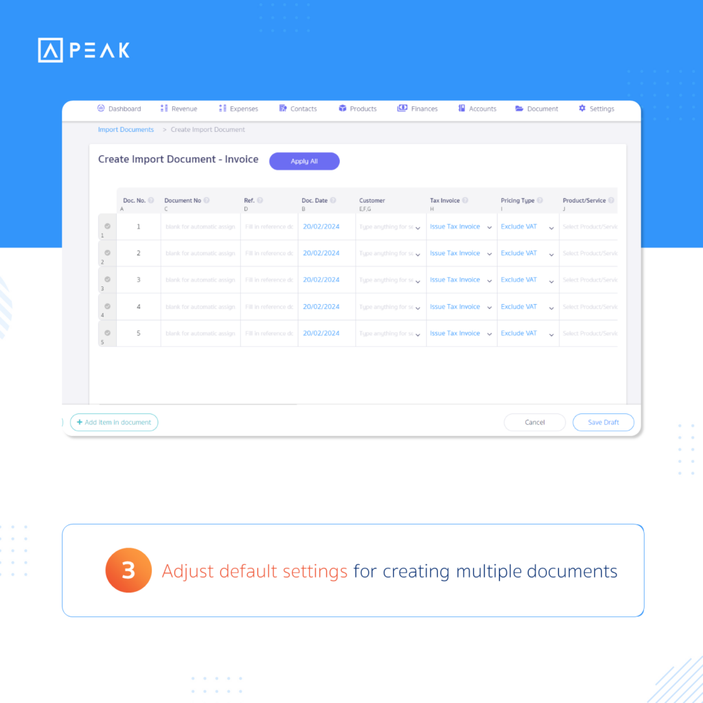 Adjust default settings for creating multiple documents