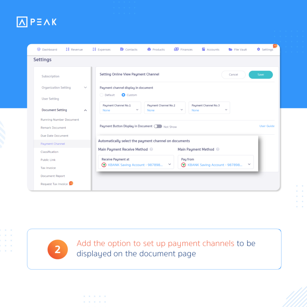 Add the option to set up payment channels to be displayed on the document page