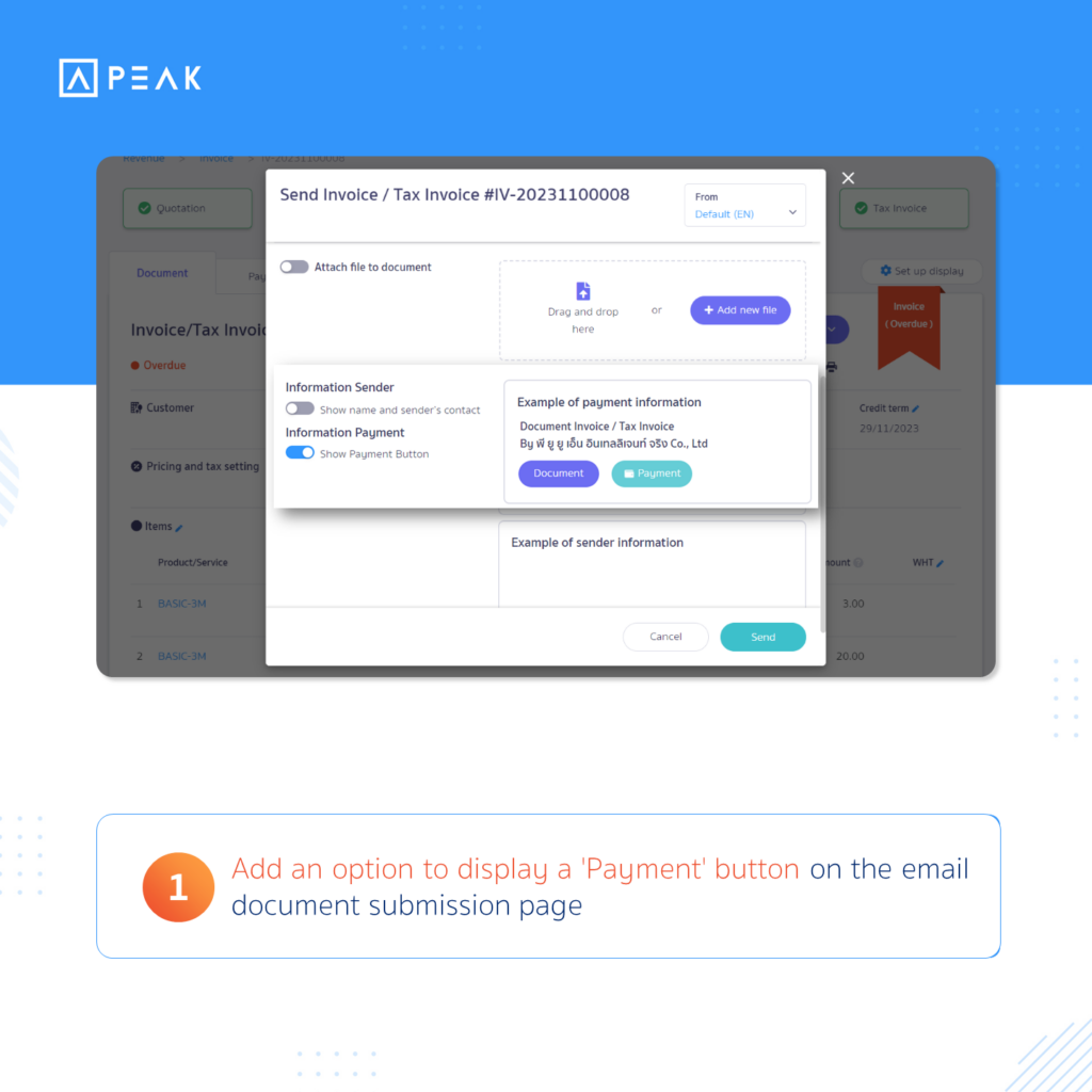 Add an option to display a 'Payment' button on the email document submission page