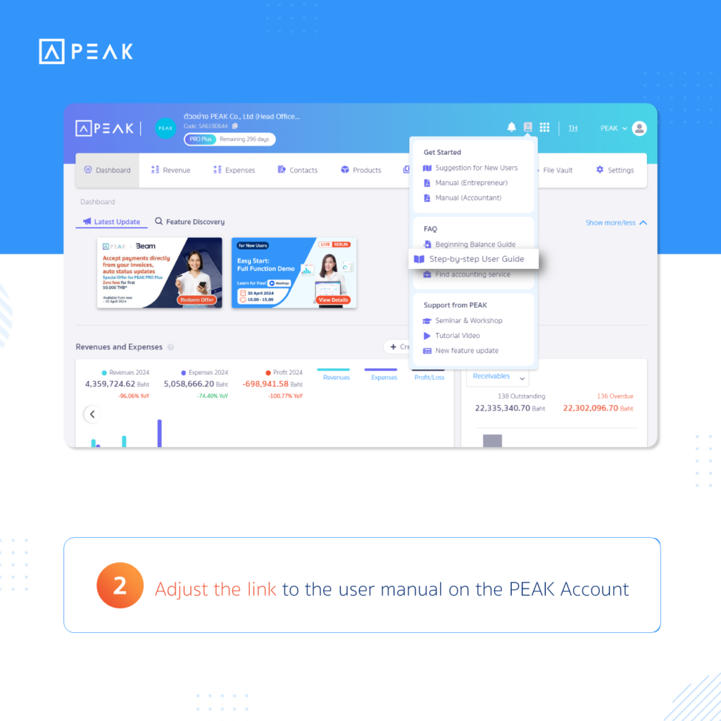 Adjust the link to the user manual on the PEAK Account