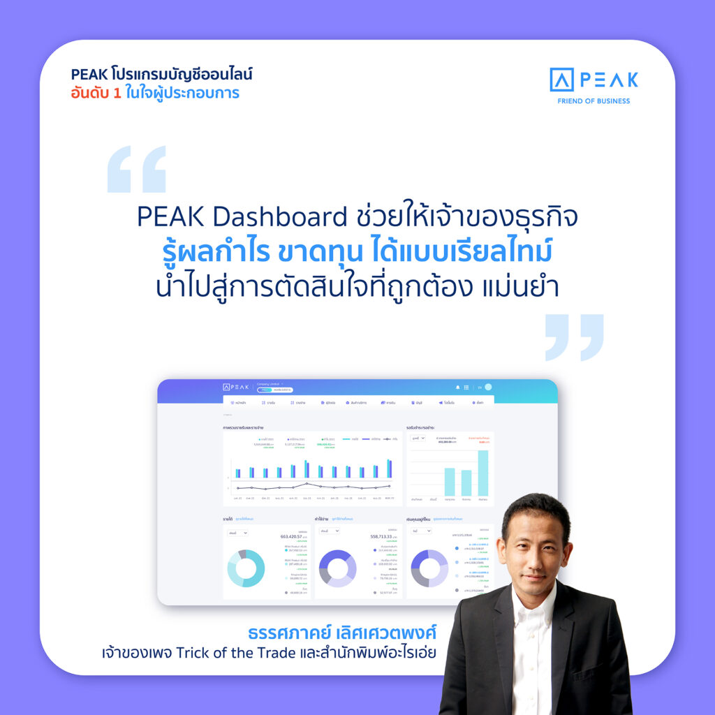 PEAK โปรแกรมบัญชีออนไลน์ จัดการงานบัญชีอย่างเป็นระบบ ดูผลประกอบการได้แบบเรียลไทม์ ด้วย Dashboard
