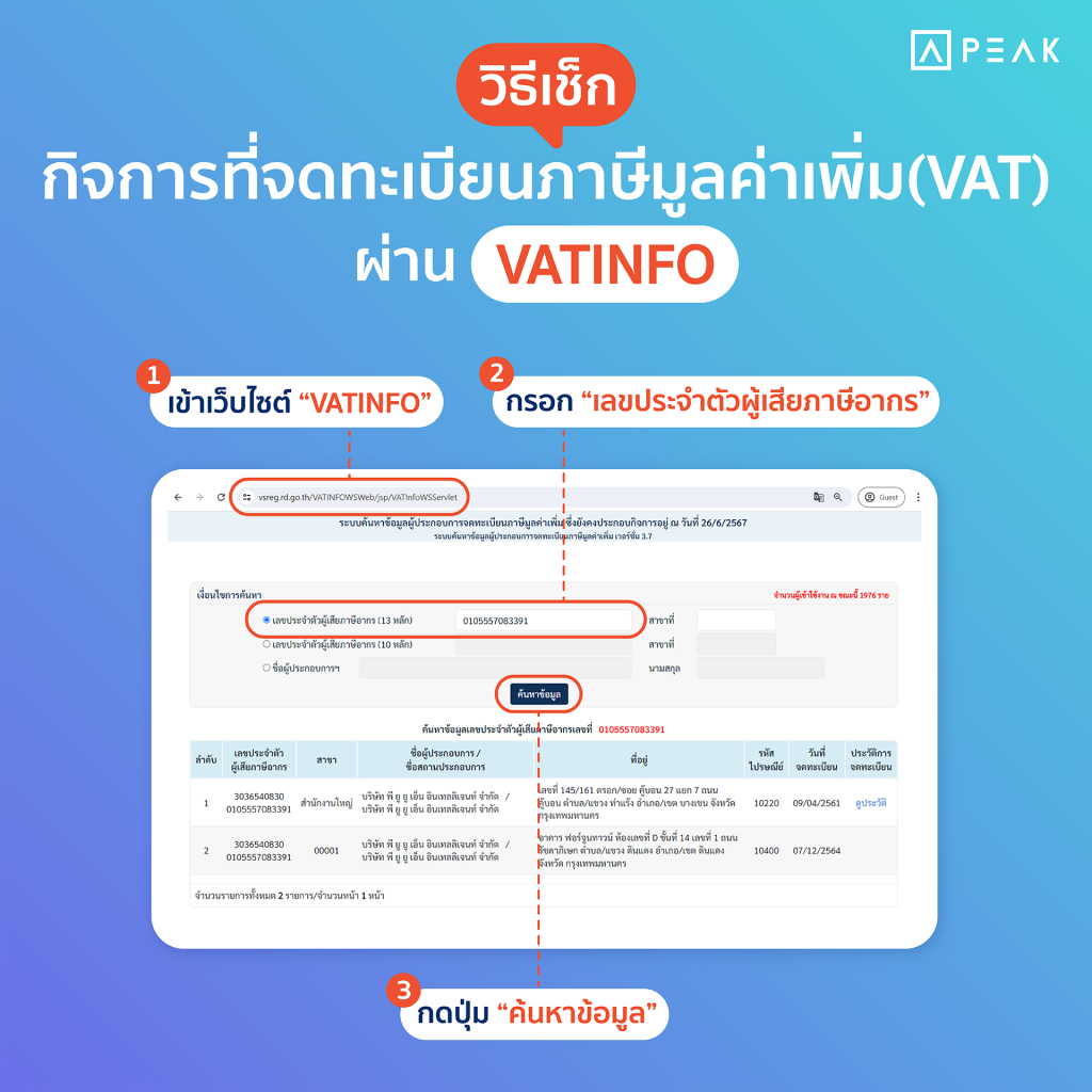 ขั้นตอนการเช็กรายชื่อกิจการที่จด VAT ผ่าน VATINFO