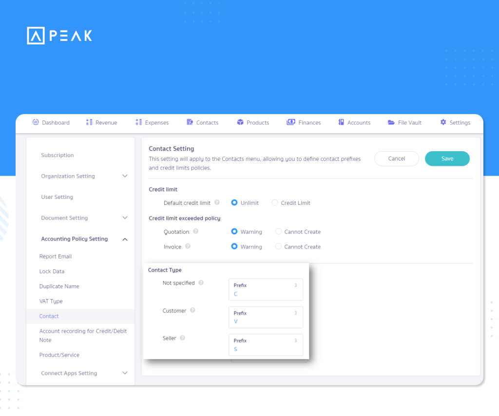 Add contact code settings