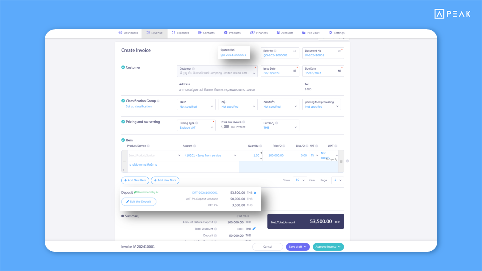 Added support for deducting deposit receipts/payment slips