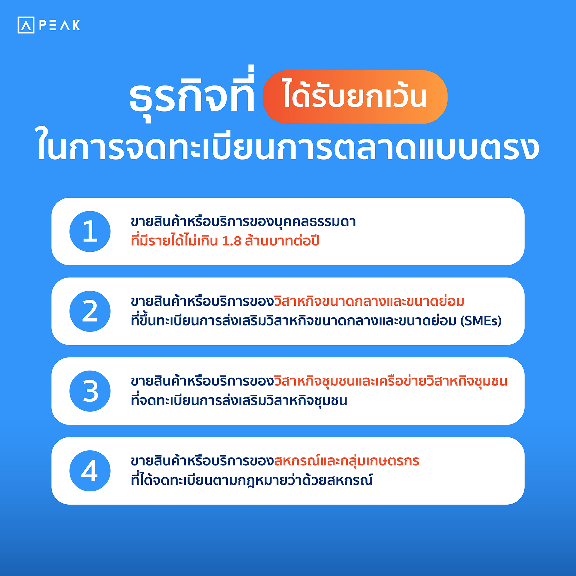 ธุรกิจที่ได้รับการยกเว้นการขึ้นทะเบียนการตลาดแบบตรง