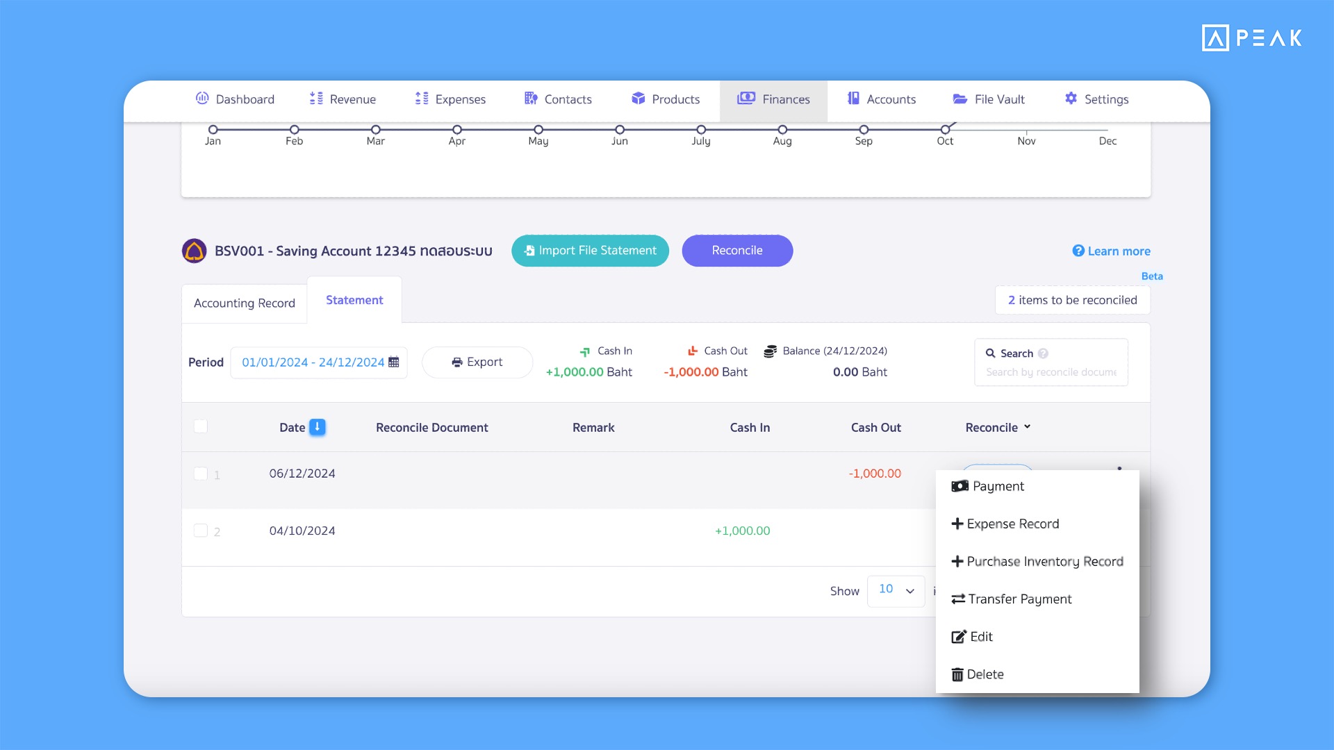 Enabled the creation of entries in the bank transaction channel