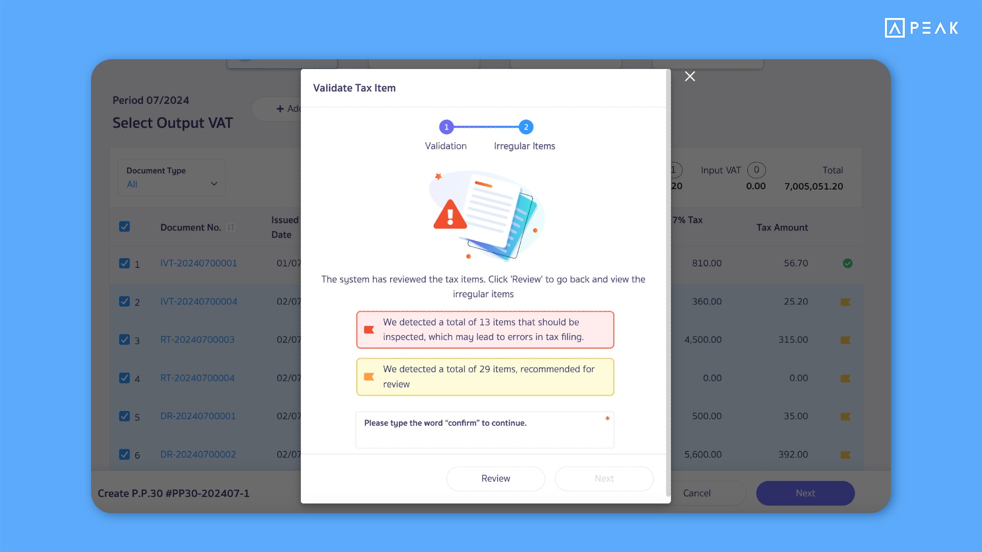 Added a check button and notifications on the tax filing selection page