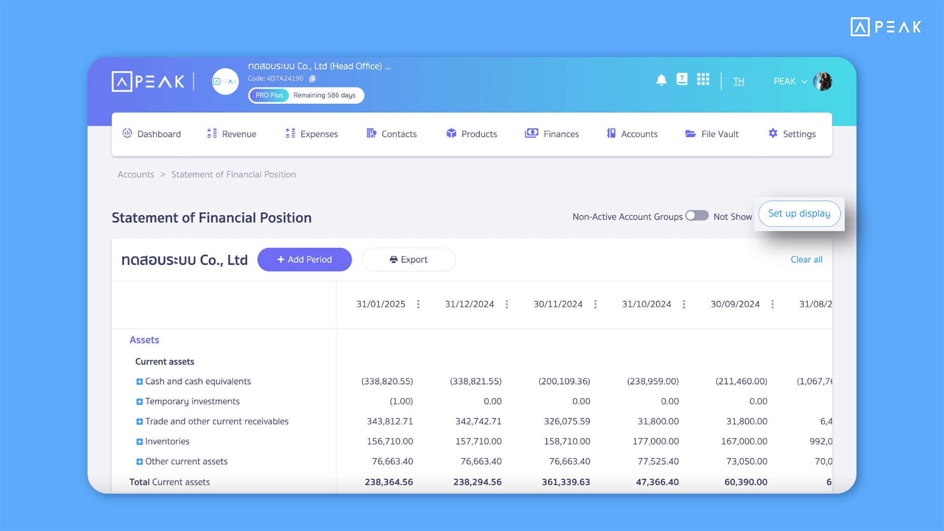 Add a button to configure the display format of the financial position statement