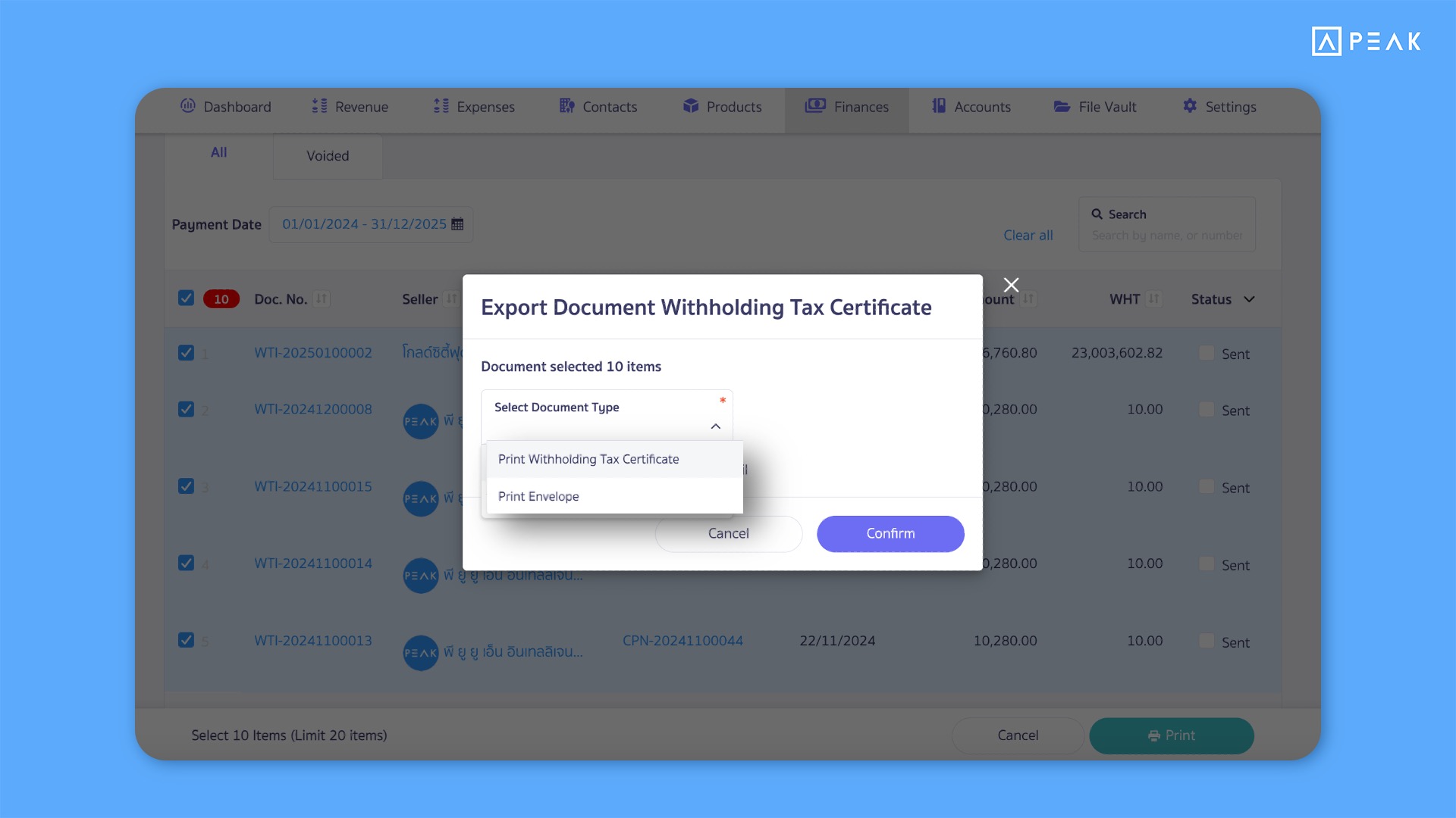 Enabled batch printing of withholding tax certificates and envelopes