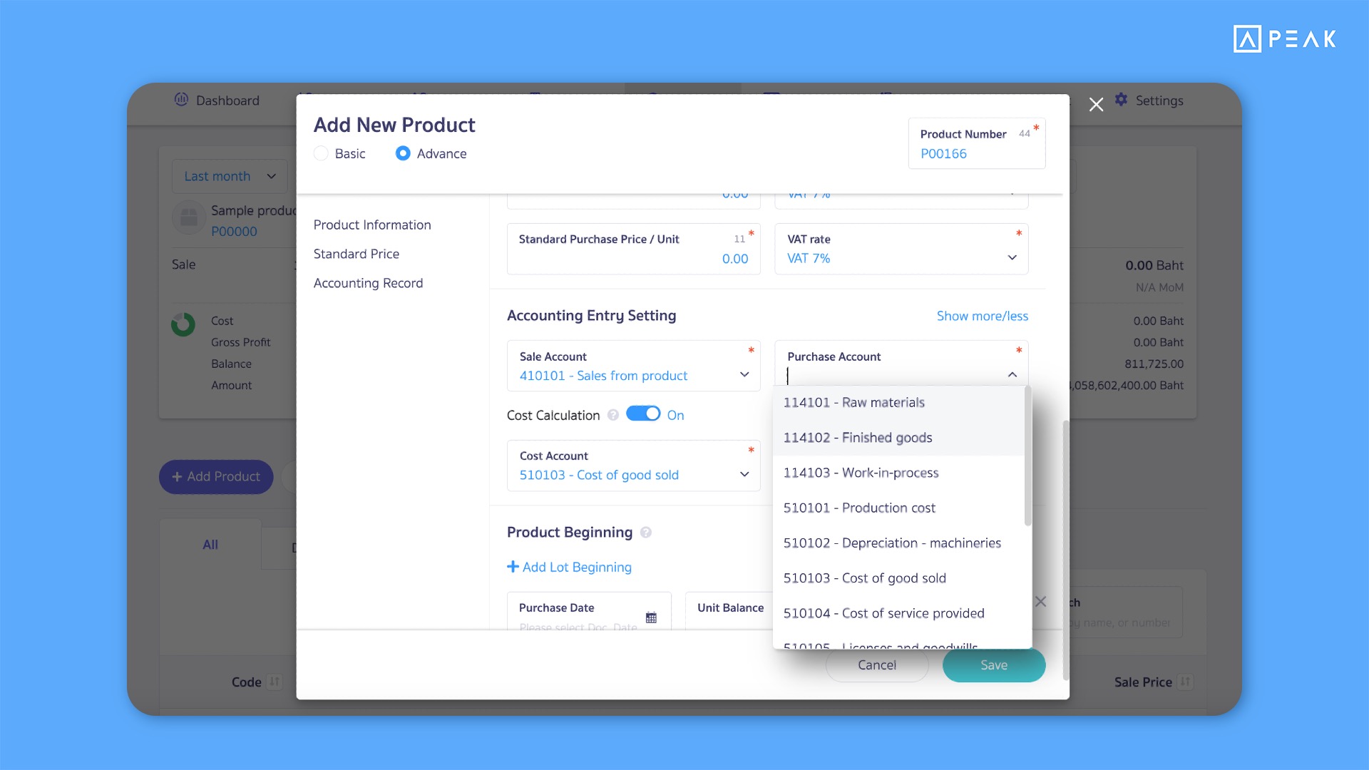 Added options for mapping purchase and sales accounts to products/services