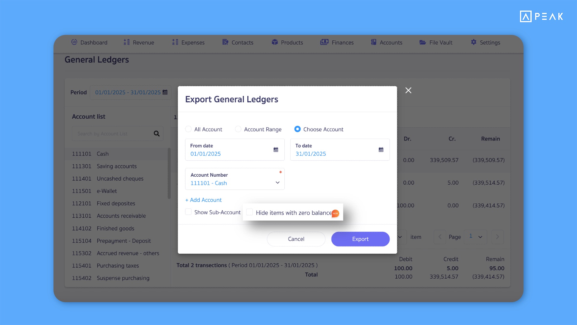  Enhance the printing options for the general ledger report to display only accounts with balances