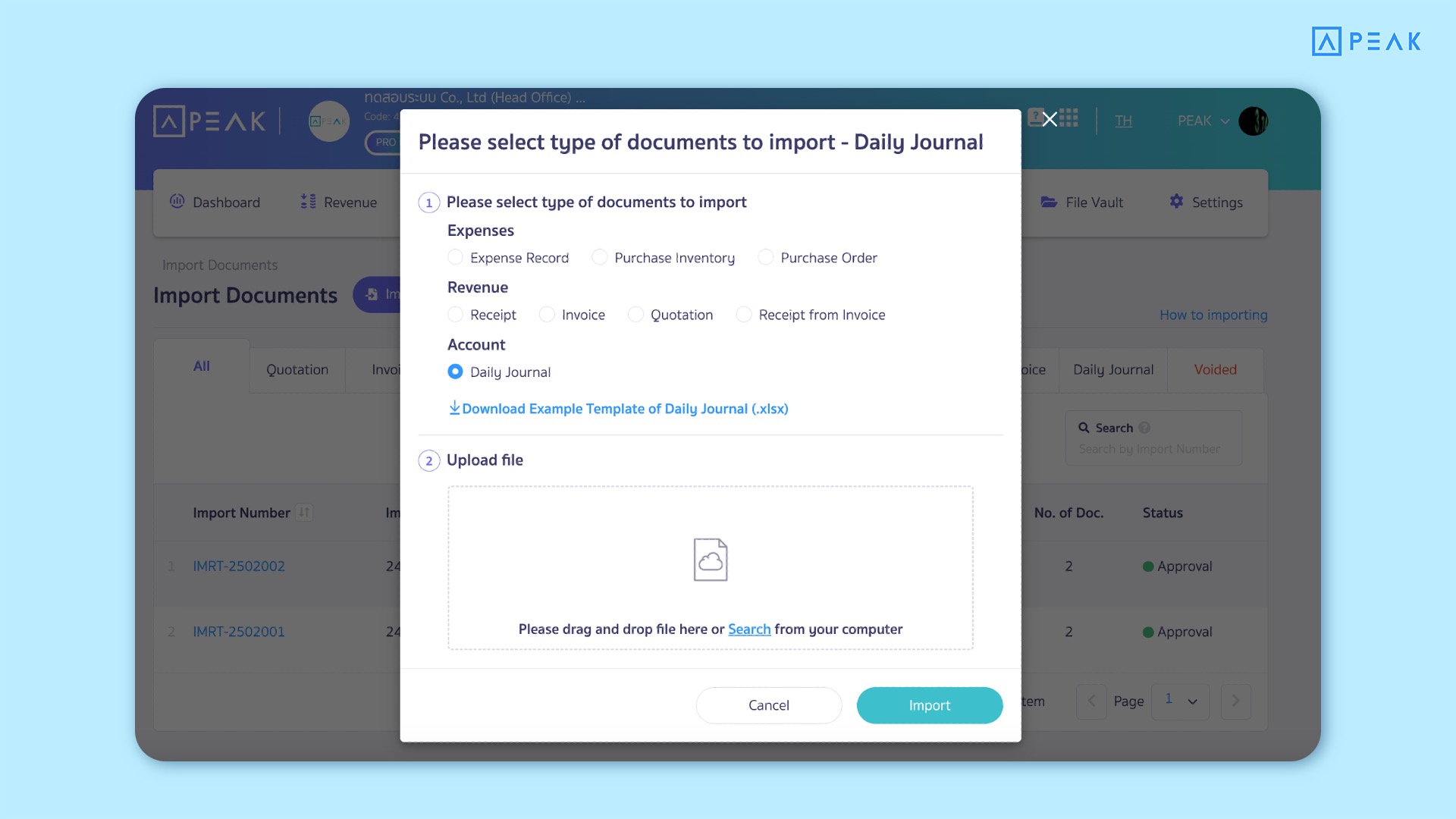 PEAK Update Function Example of Daily Journal Import.
