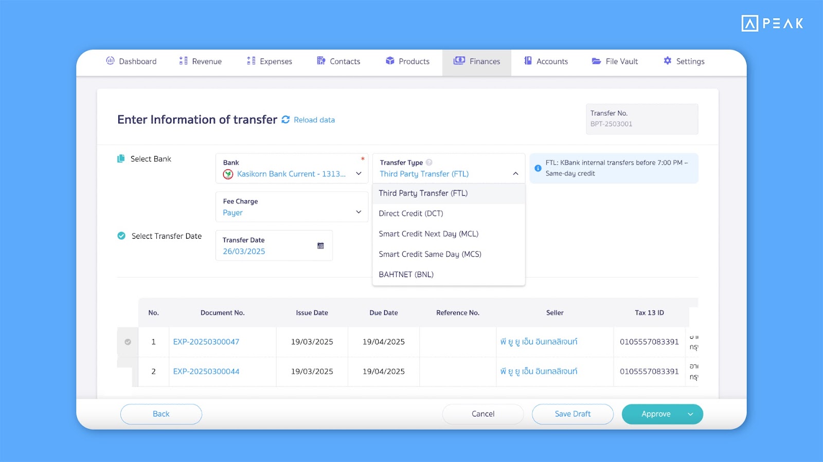 Add support for Multi-document payment processing with text file export for SCB and KBank uploads.