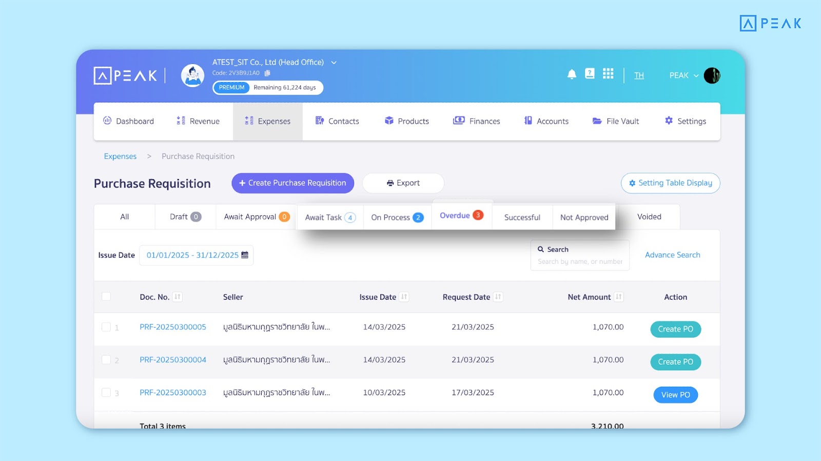 Example of Purchase Request Statuses