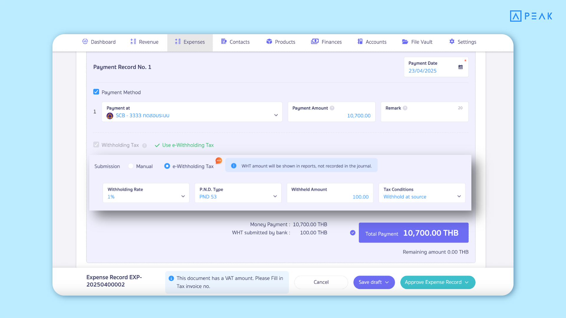 1.1 Example of e-WHT submission options