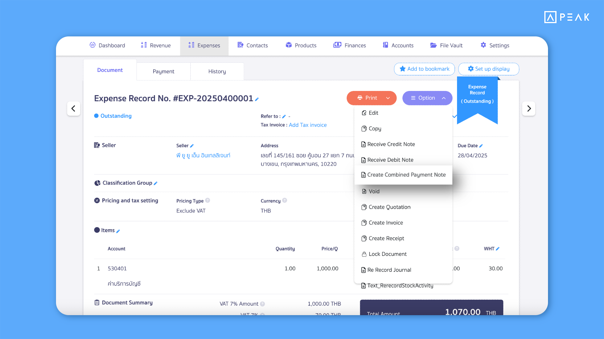 4 Instantly create billing/payment summary documents from the document page