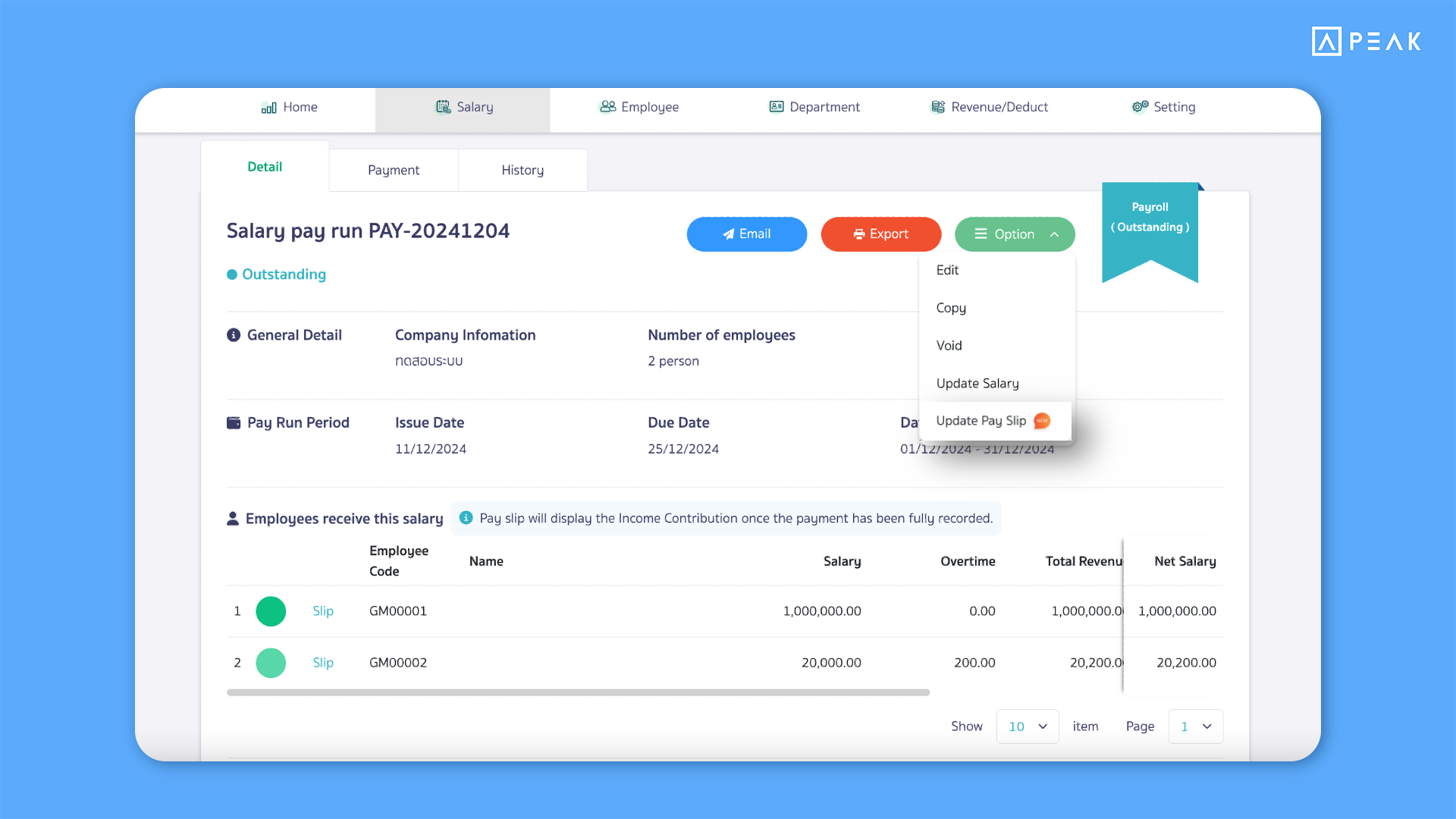 5 Improve the calculation of accumulated income in payslips by referencing the due date, with the ability to update multiple payslips at once.