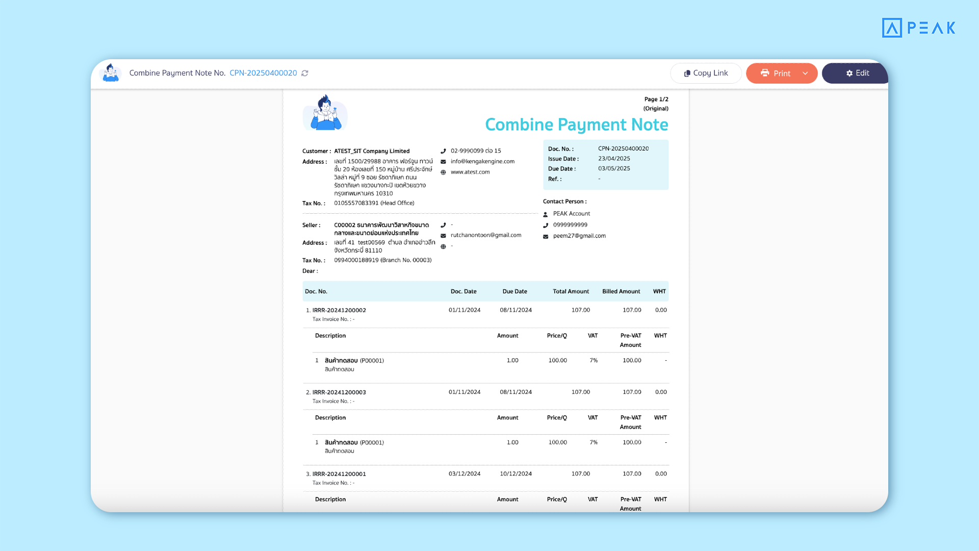 9.1 Example of Consolidated Payment Document Page (Online View)
