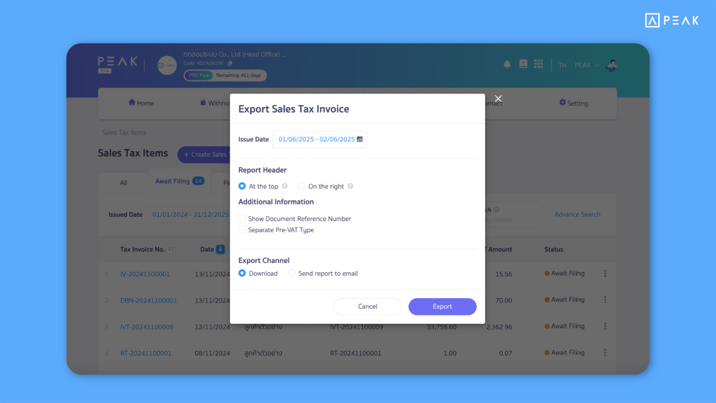 PEAK Update Function 04062025 -New print window design in PEAK TAX: choose report headers and print by status immediately.