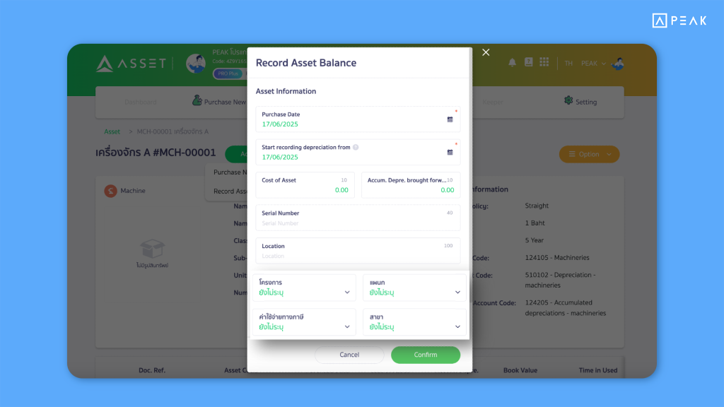 Record Asset Balance - Update Function PEAK EN 18/06/2025