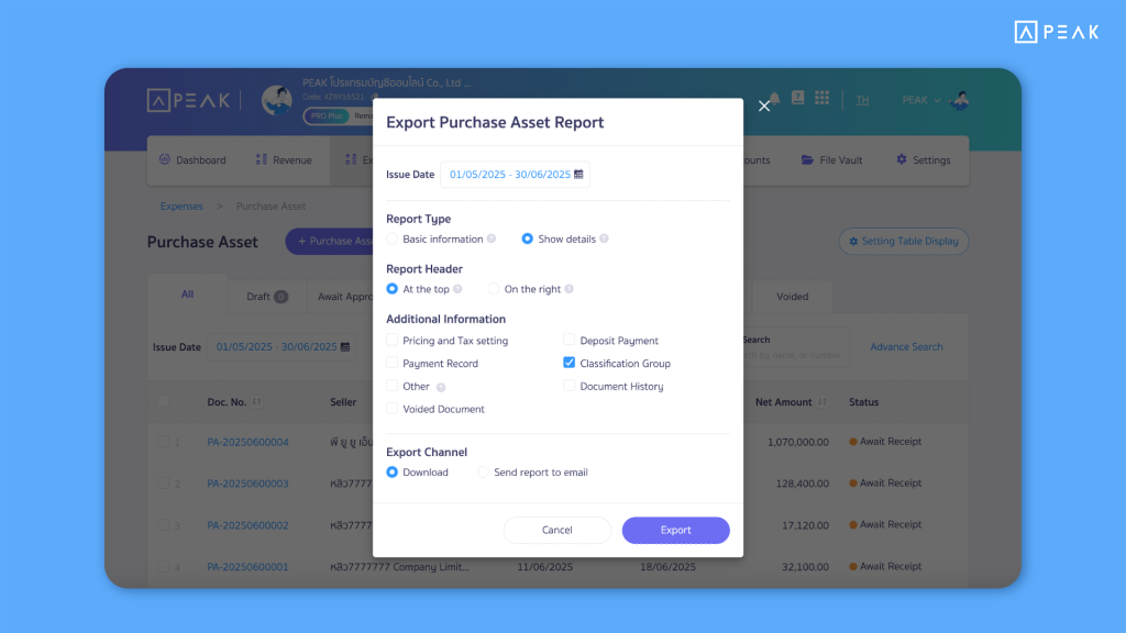 Detailed Purchase Asset Reports - Update Function PEAK EN 18/06/2025