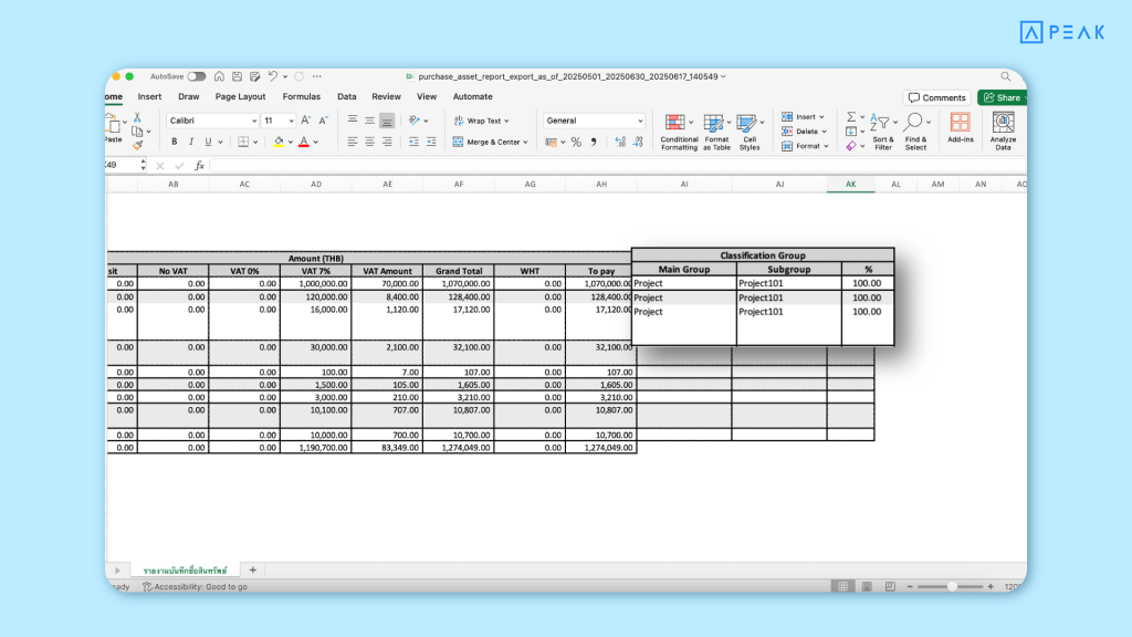 Example of asset purchase report - Update Function PEAK EN 18/06/2025